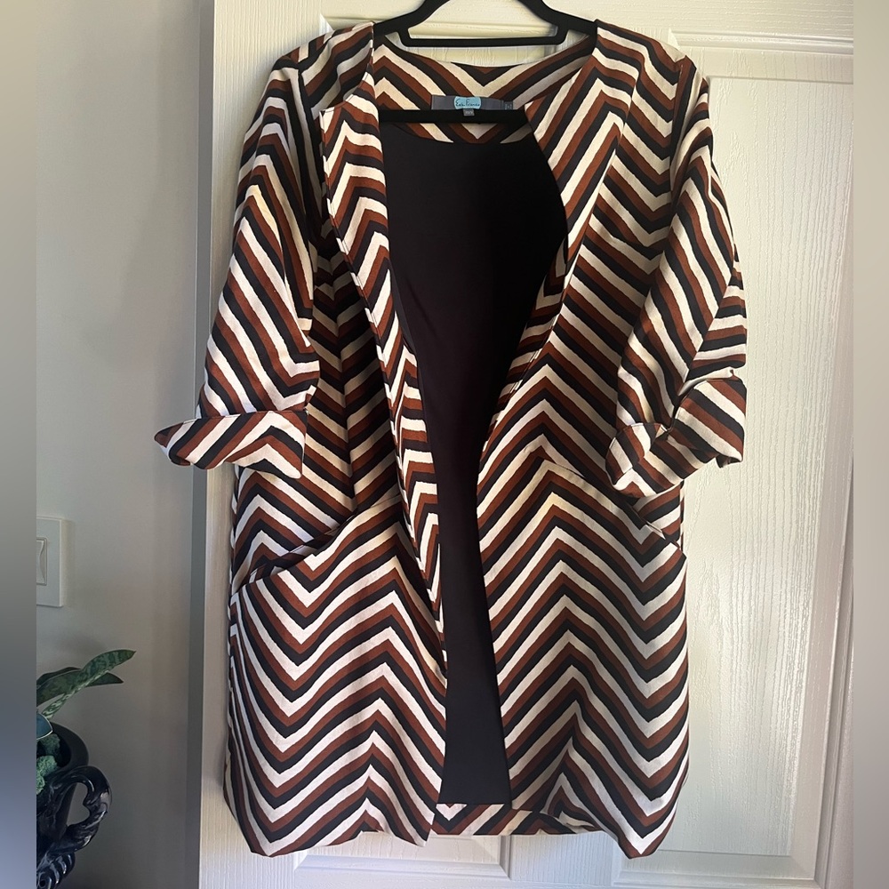Anthropologie Eva Franco Brown and White Chevron Coat size XS - S NWOT